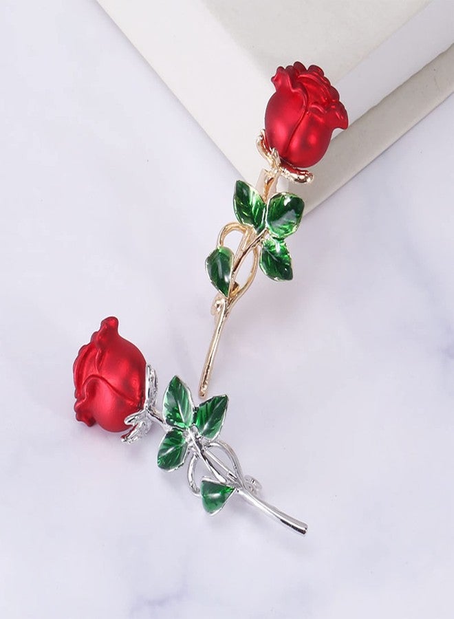Anmpab Red Rose Floral Brooch Pin Gold Plated Flower Decorative Garment Dress Jewelry for Women Cocktail Party Accessory Brooches Pin (C) - Image 5